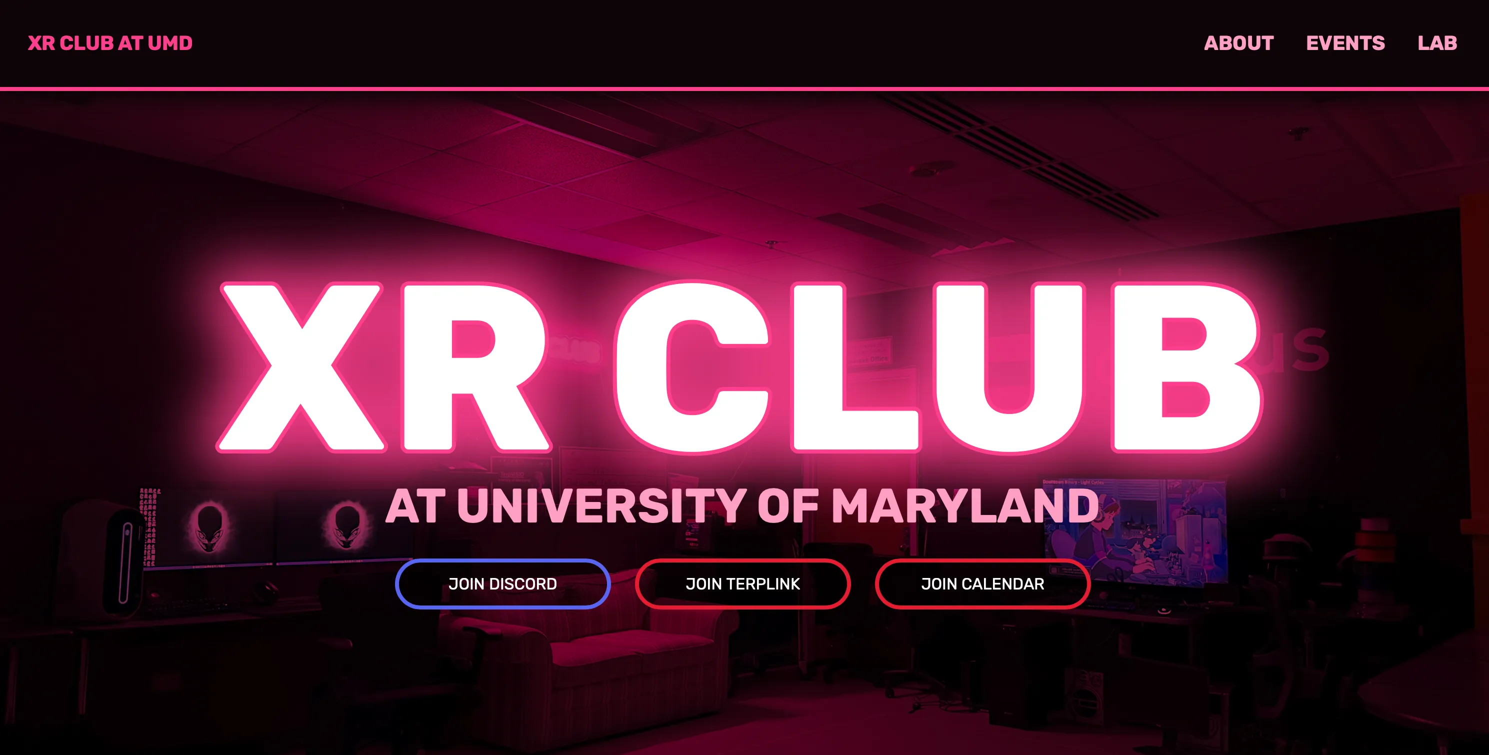 XR Club Website homepage